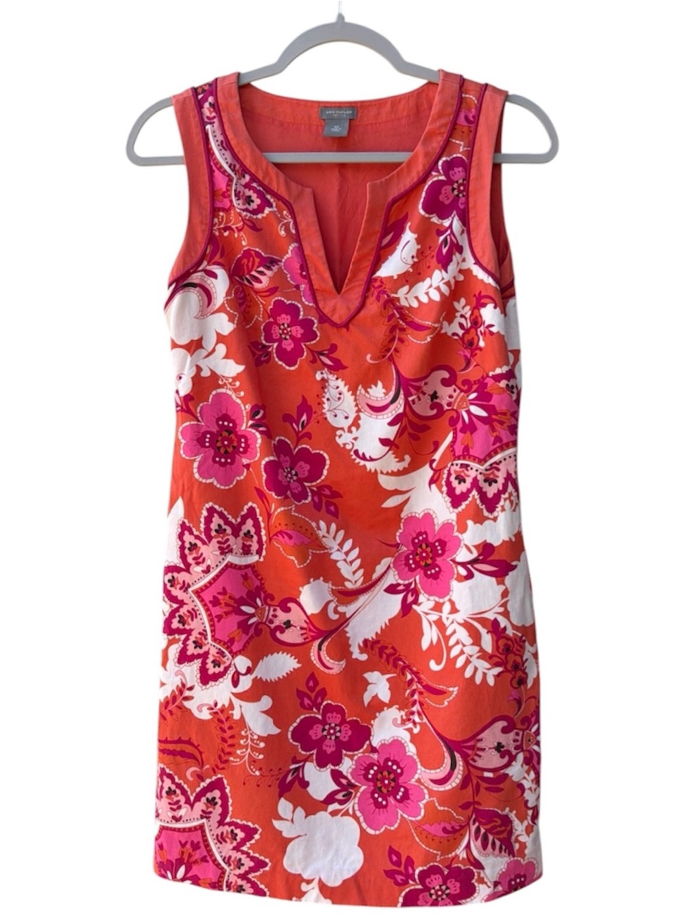 Ann Taylor Bold Floral Paisley Print Shift Dress Sleeveless Orange Pink WM SZ 4P